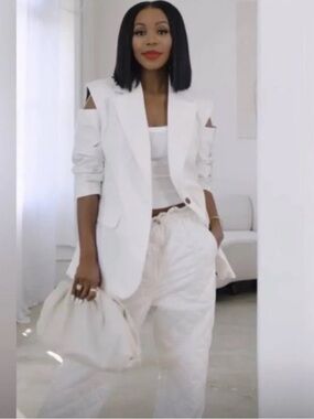 Open Shoulder White Blazer Jacket